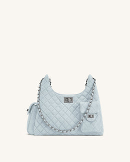 Vivian Faux Suede Quilted Shoulder Bag - Pink