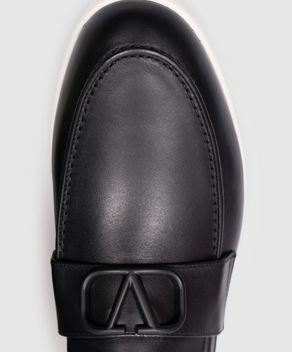 Valentino Garavani Leisure Flows Black Leather Loafers with VLogo