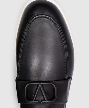 Valentino Garavani Leisure Flows Black Leather Loafers with VLogo