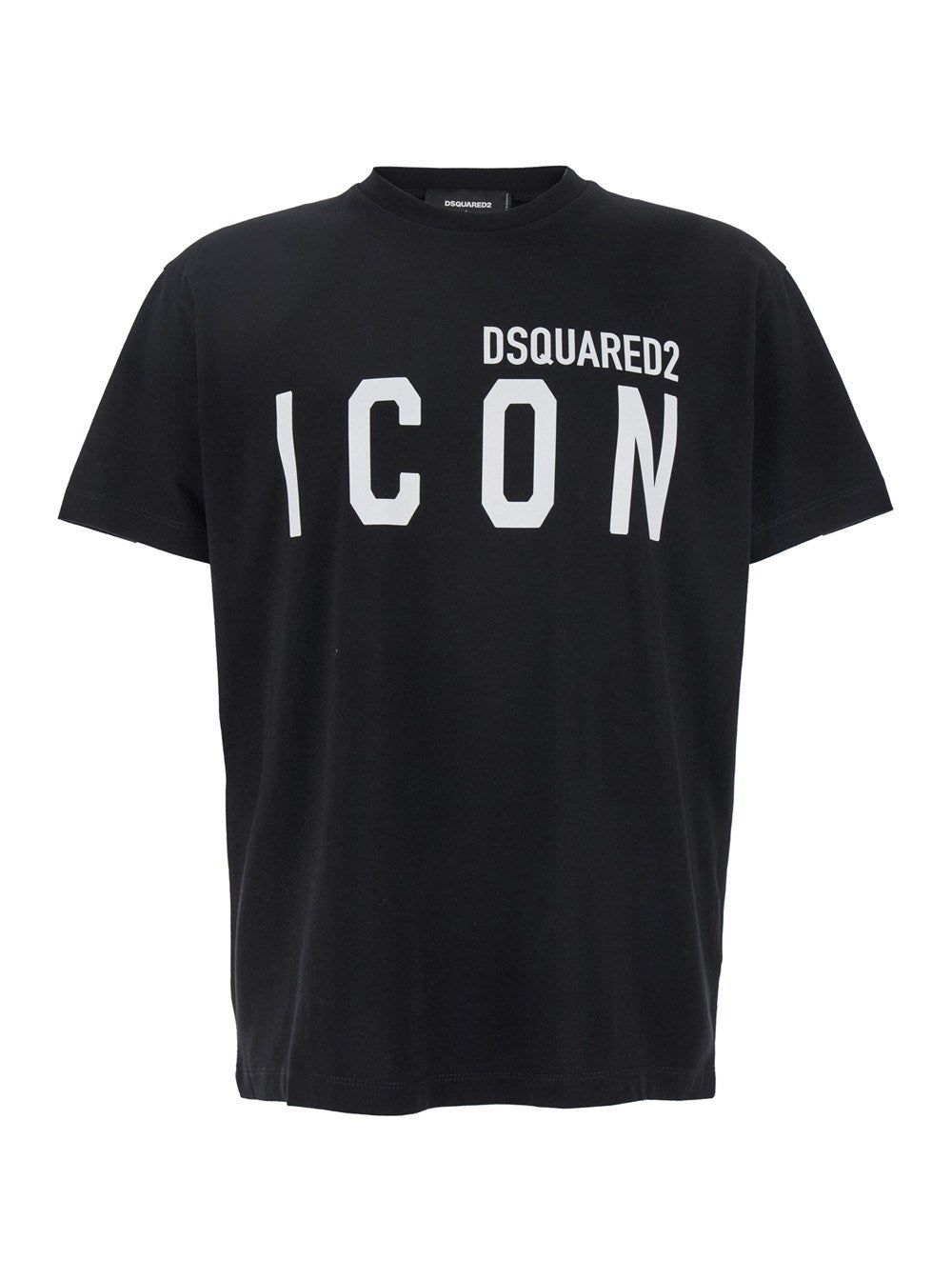 Dsquared2 Black Crewneck T-Shirt with Maxi Logo Print on the Front in Cotton Man