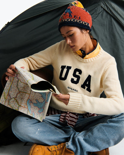 USA Knitted Sweater - Ecru/Navy
