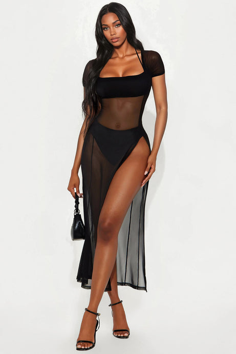 Midnight Temptation Sheer Maxi Dress - Black