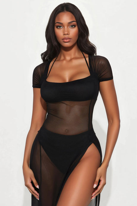 Midnight Temptation Sheer Maxi Dress - Black