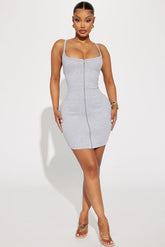 Give Me Love Ribbed Mini Dress - Heather Grey