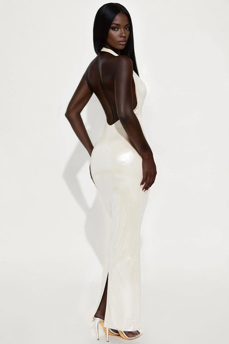 Drippin In Metallics Maxi Dress - Taupe