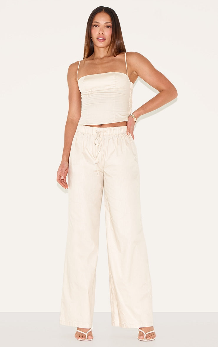 Tall Sand Drawstring Woven Wide Leg Trousers
