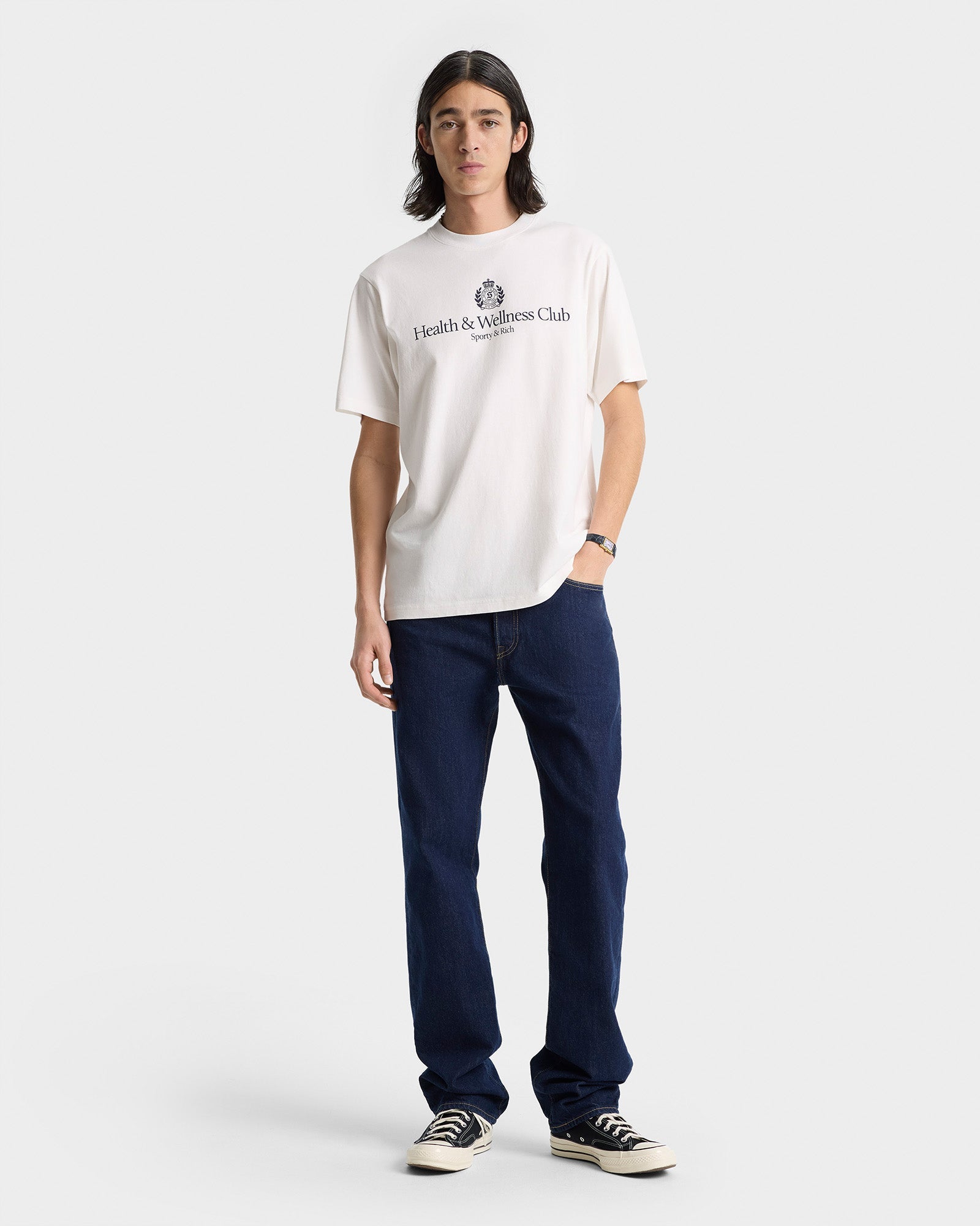 H&W Crest T-Shirt - White/Navy