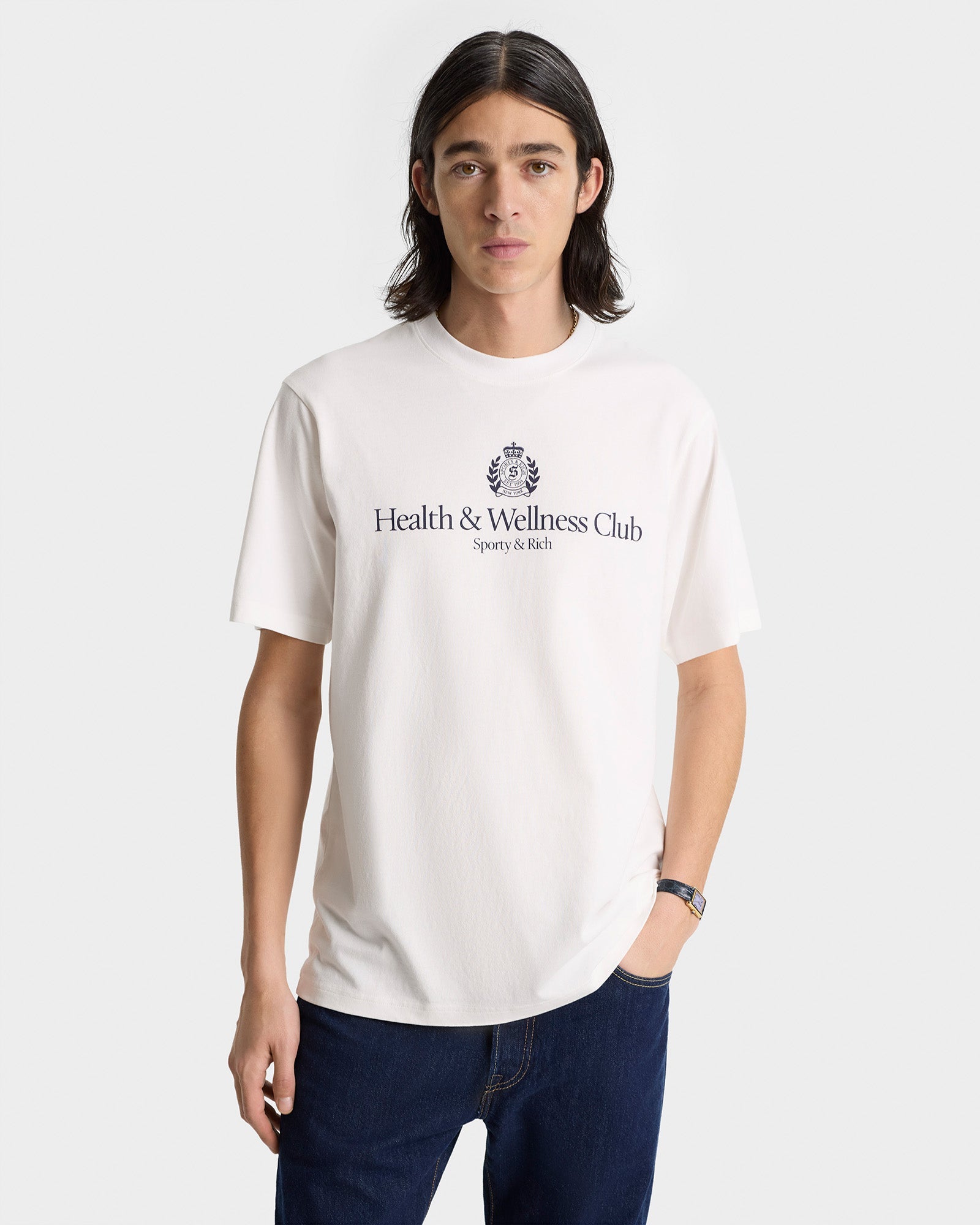 H&W Crest T-Shirt - White/Navy