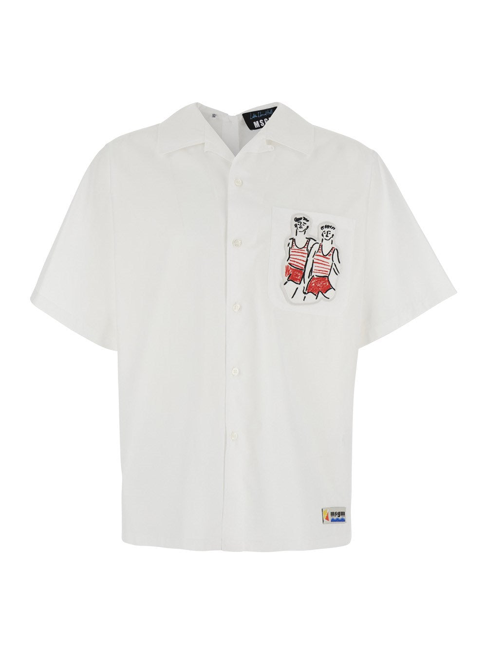 Msgm White Shirt with Chest Patch in Cotton Man