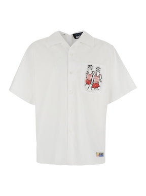 Msgm White Shirt with Chest Patch in Cotton Man