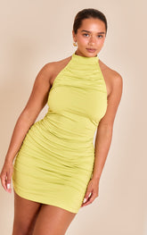 Shape Lime Sculpt High Neck Ruched Mini Dress
