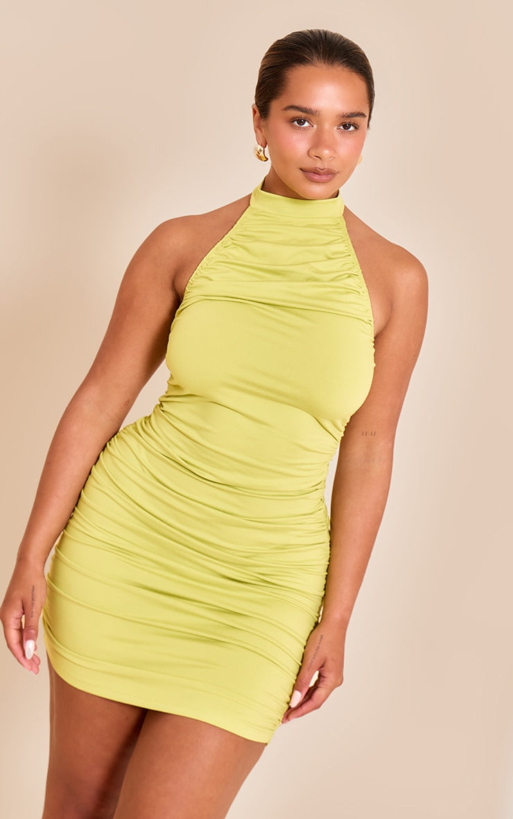 Shape Lime Sculpt High Neck Ruched Mini Dress