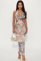 Fernanda Backless Mesh Maxi Dress - Blue/combo