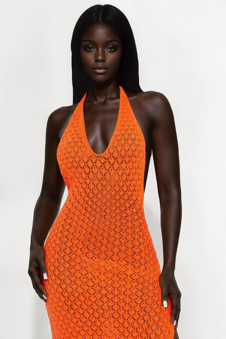 Seaside Escape Backless Crochet Maxi Dress - Orange