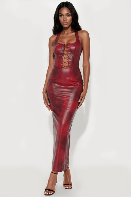Exclusive Kiss Metallic Maxi Dress - Brown
