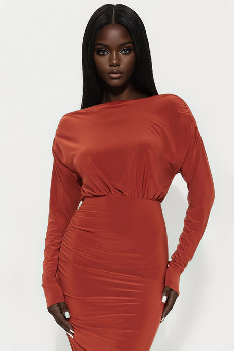 Kaila Asymmetrical Reversible Midi Dress - Cognac