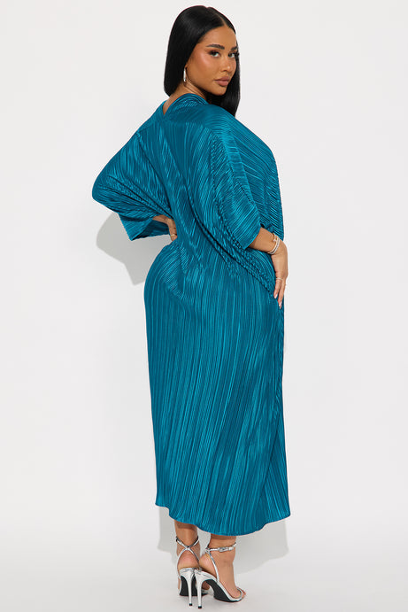 Isa Plisse Maxi Shirt Dress - Teal