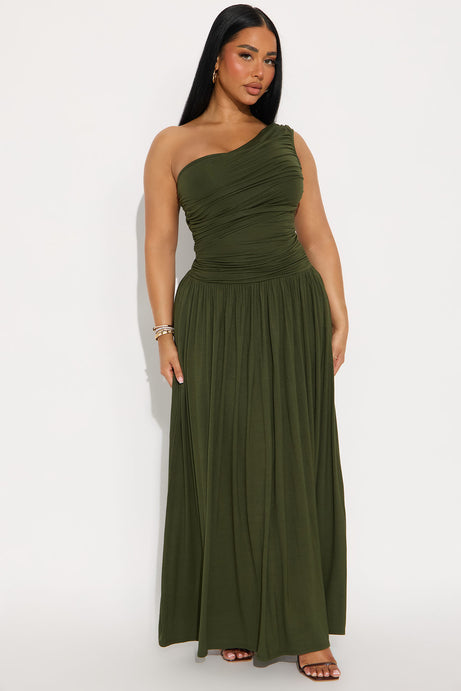 Serene Dreams One Shoulder Maxi Dress - Olive