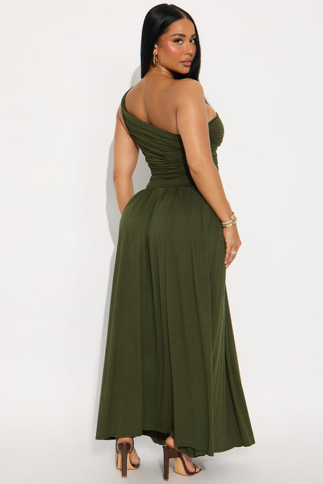 Serene Dreams One Shoulder Maxi Dress - Olive