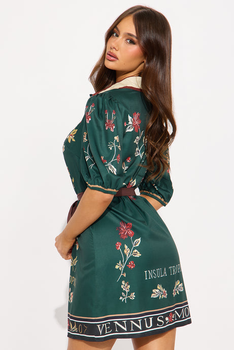 Botanica Puff Sleeve Mini Dress - Green/combo