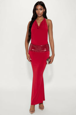 Back For More Backless Halter Maxi Dress - Red
