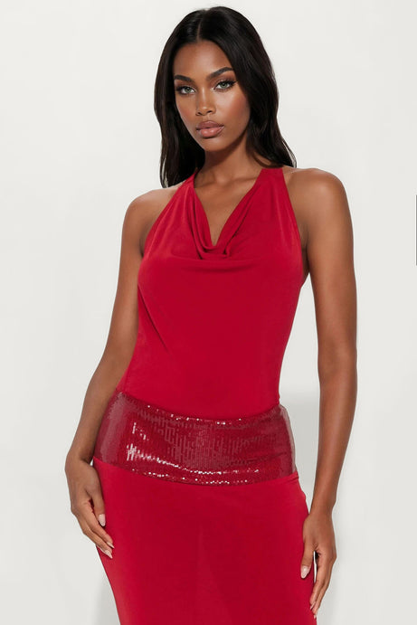 Back For More Backless Halter Maxi Dress - Red