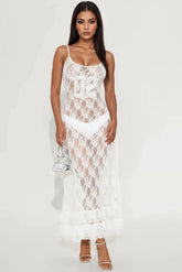 Shoot Your Shot Sheer Lace Maxi Dress - White