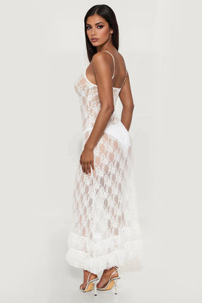 Shoot Your Shot Sheer Lace Maxi Dress - White