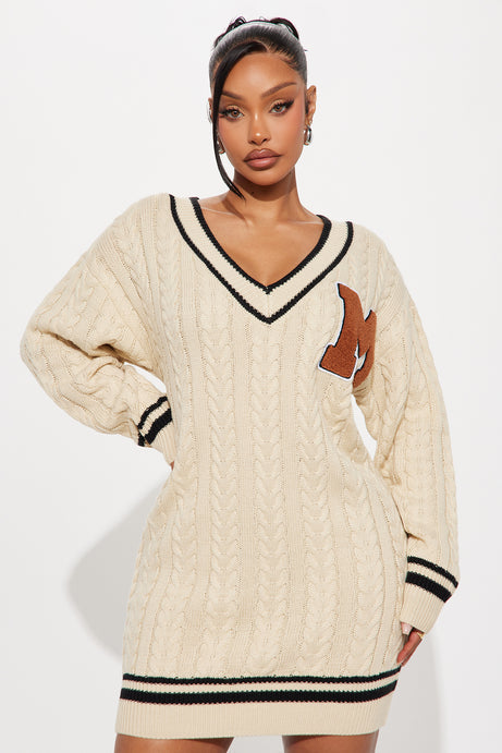 Varsity Blues Sweater Mini Dress - Cream