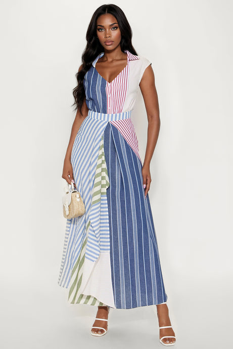 Verona Striped Shirt Maxi Dress - Blue/combo