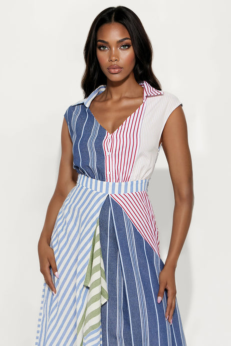 Verona Striped Shirt Maxi Dress - Blue/combo