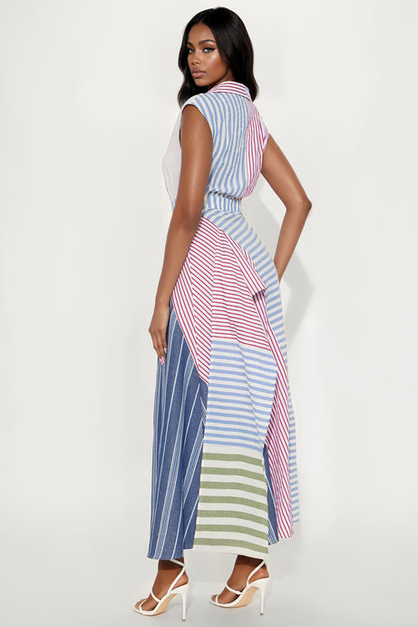 Verona Striped Shirt Maxi Dress - Blue/combo
