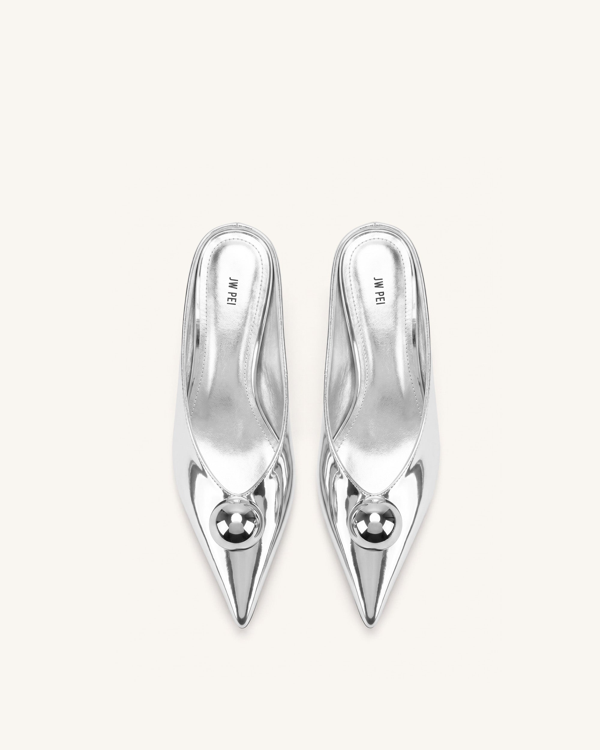 Helena Gold Sphere Pointed Toe Mules - Silver