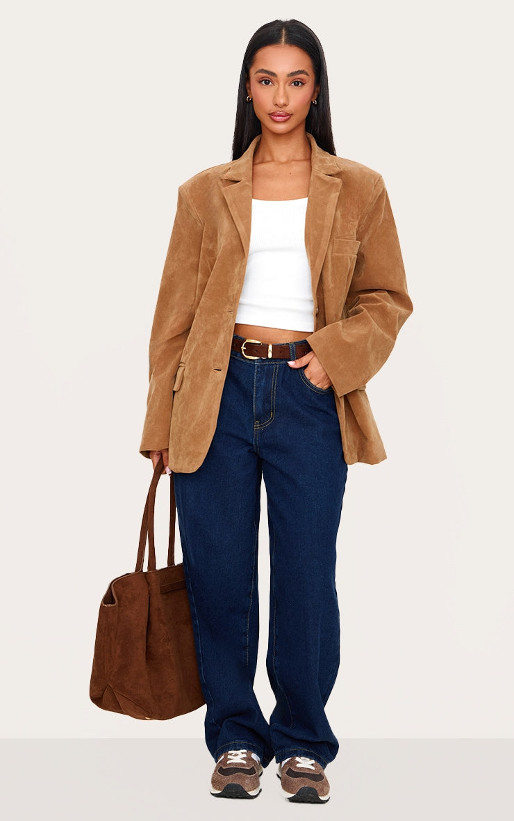 Petite Camel Faux Suede Longline Blazer