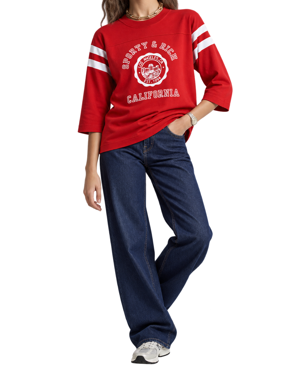 California Emblem Long Football Tee - Ruby/White