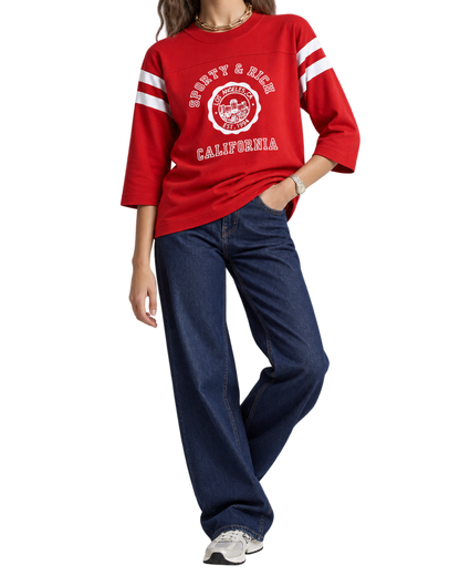 California Emblem Long Football Tee - Ruby/White