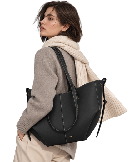 Cyme - Textured Black with Ecru Stitching