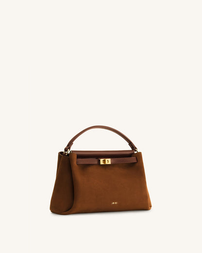 Carmen Faux Suede Top Handle Bag - Dark Brown