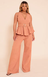 Shape Rust Linen Highwaisted Wide Leg Trousers