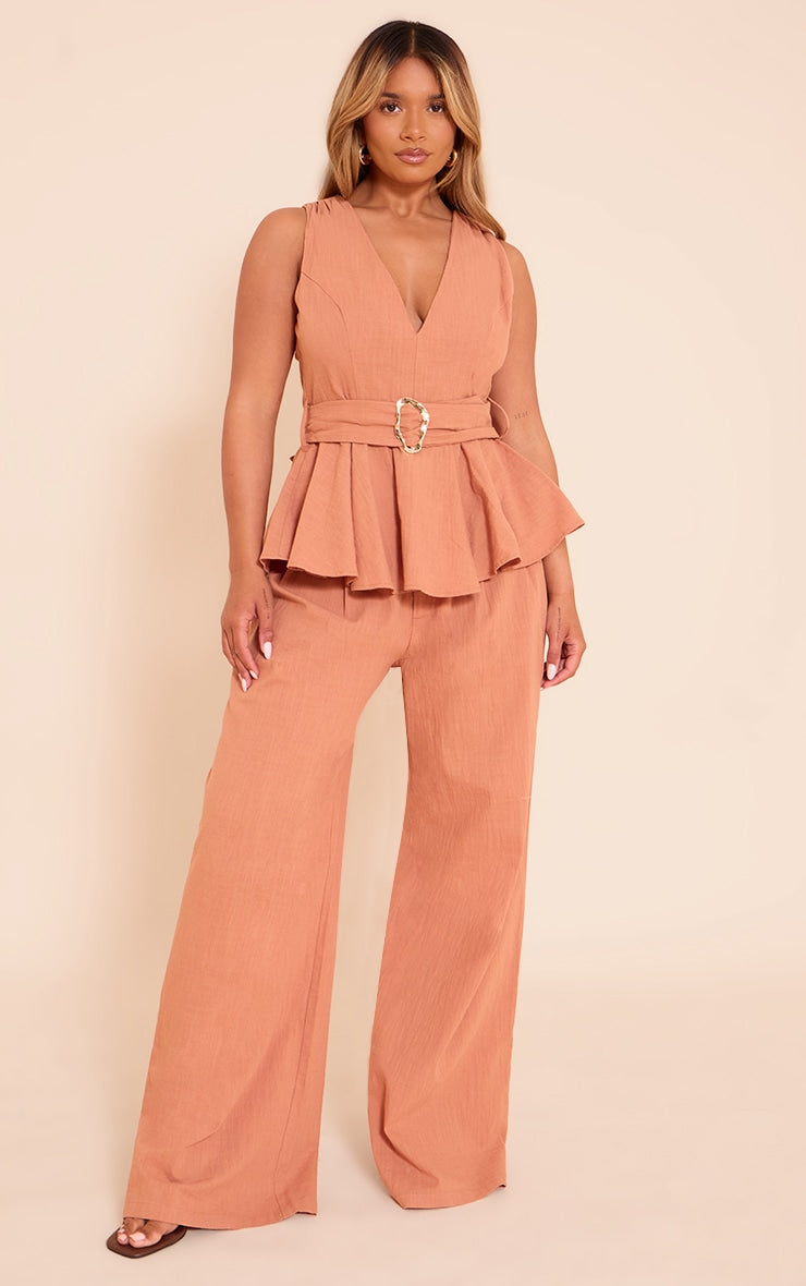 Shape Rust Linen Highwaisted Wide Leg Trousers