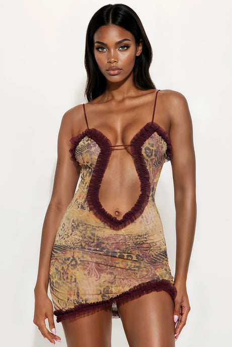 Up To The Wild Mini Dress - Yellow/combo