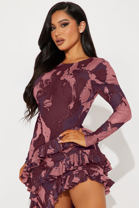 Santana Ruffle Mesh Maxi Dress - Purple/combo