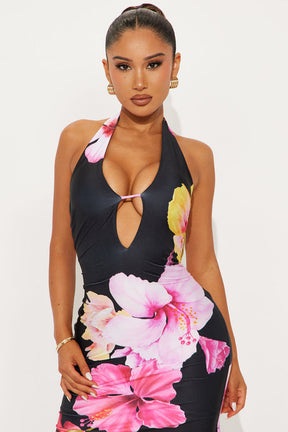 Leah Floral Halter Midi Dress - Pink/combo