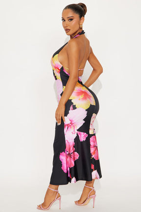 Leah Floral Halter Midi Dress - Pink/combo