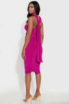 Blythe Ruched Strapless Midi Dress - Magenta