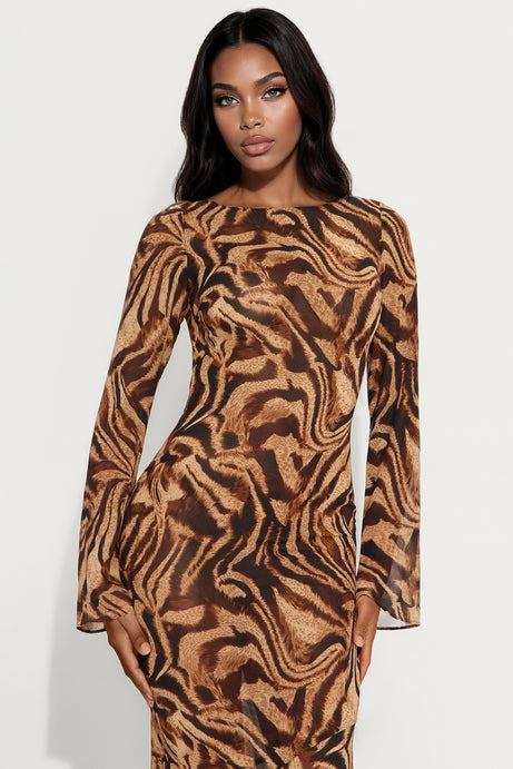Mila Animal Print Maxi Dress - Brown/combo