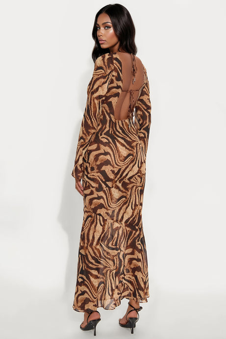 Mila Animal Print Maxi Dress - Brown/combo