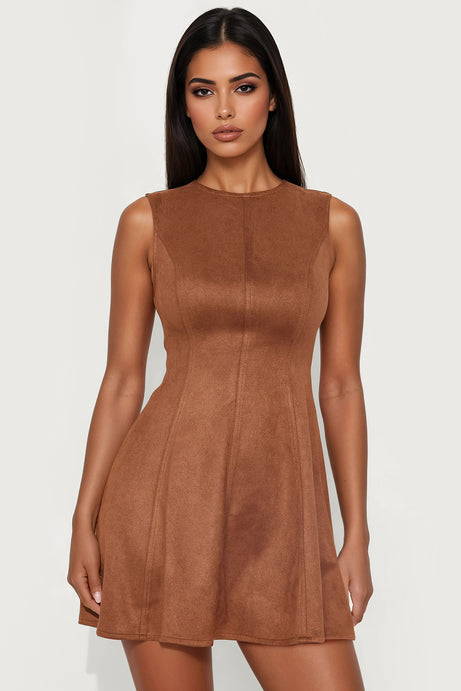Baylee Suede Mini Dress - Camel