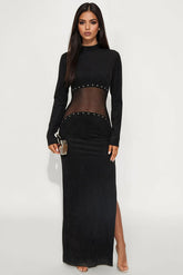 Trixie Studded Suede Maxi Dress - Black