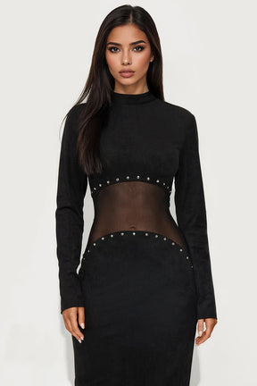 Trixie Studded Suede Maxi Dress - Black